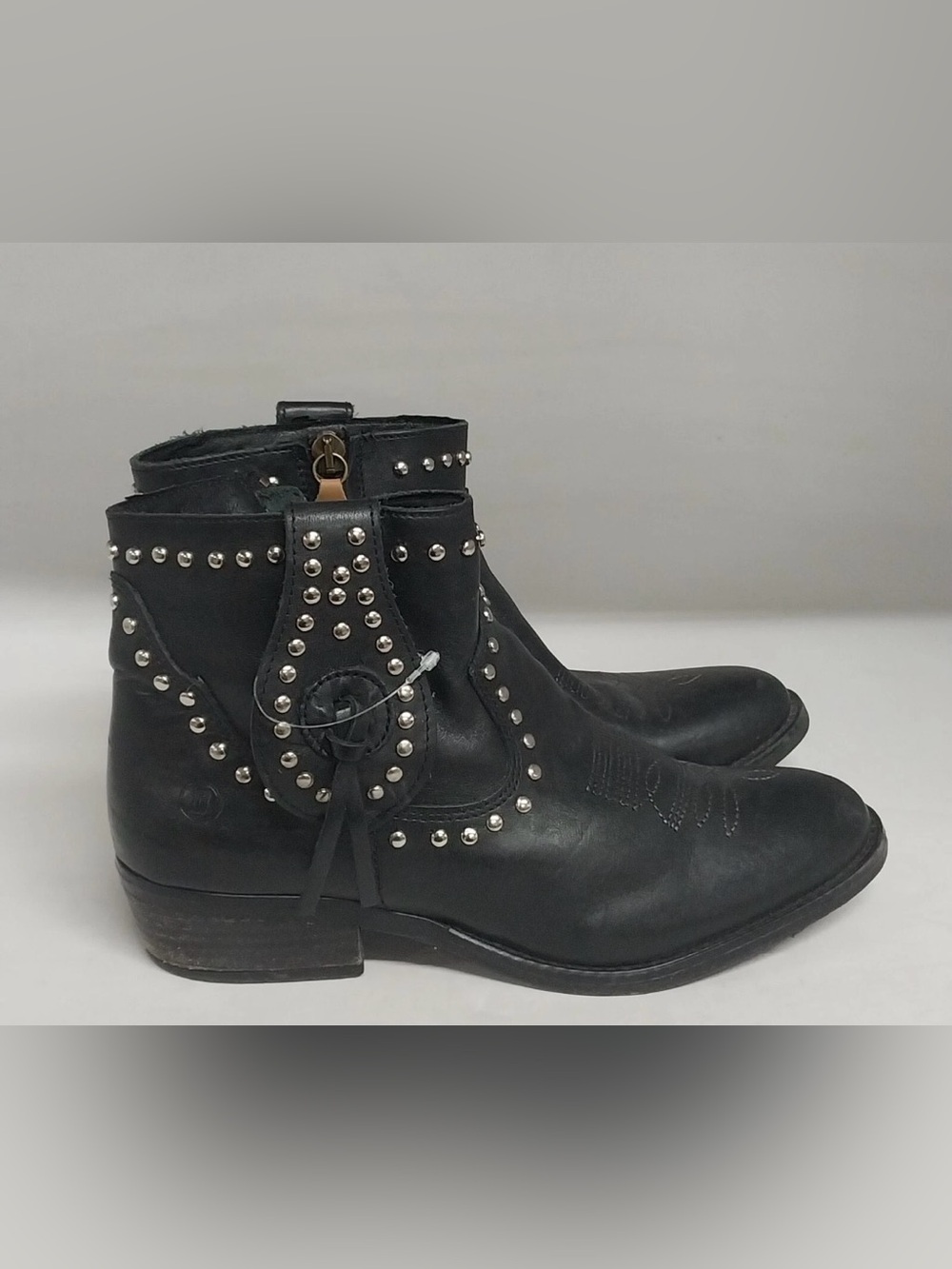 Dingo Destry Studded Fringe Boots Black Leather  Womens Size 6.5 M